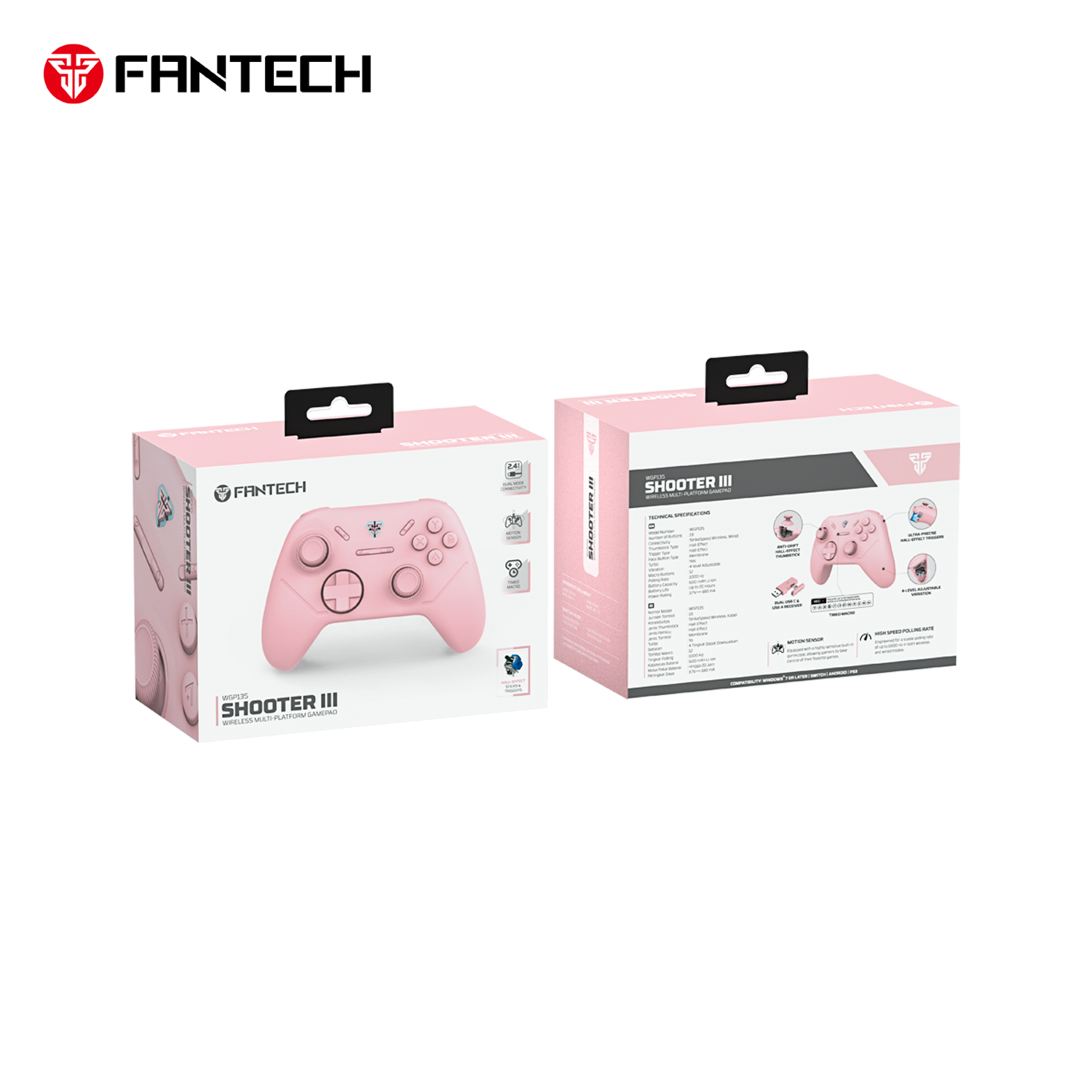 Control Gaming Fantech WGP13S Shooter III Rosado | Wireless USB-C para PC, Switch y PS3 - Imagen 2