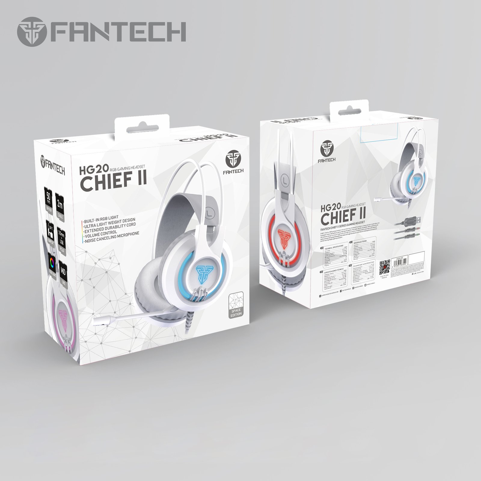 Headset Fantech HG20 Blanco Chief II Gaming RGB con Micrófono – Audífonos Gamer - Imagen 2