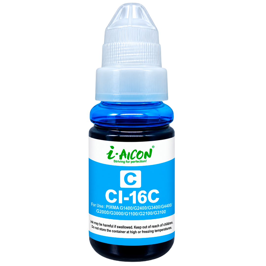 Tinta AICON GI-16C Cyan – Pigmentada, 140ML, Compatible con Canon MAXIFY