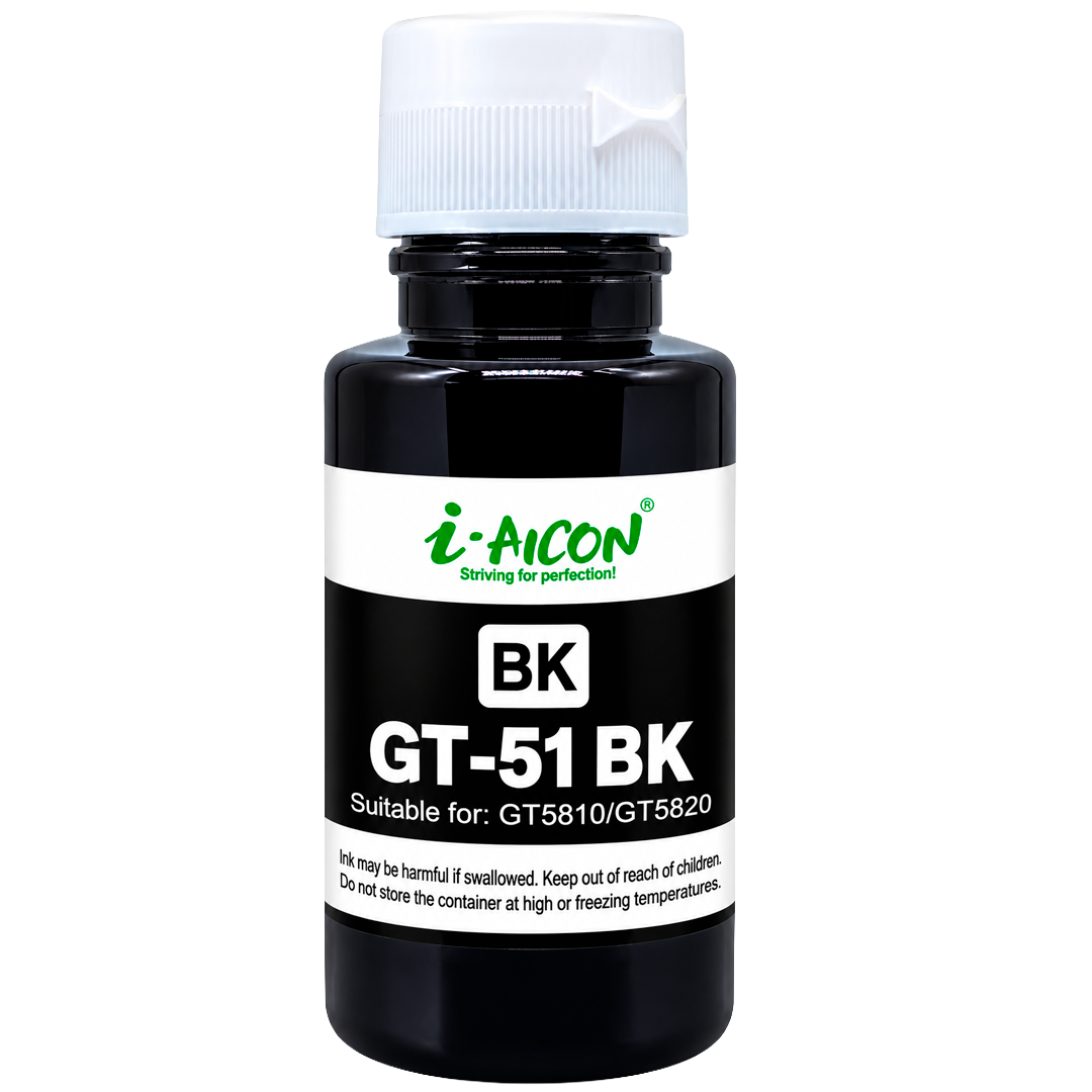 Tinta AICON GT-51 BK Negra – Pigmentada, 90ML, Compatible con HP Ink Tank y DeskJet GT
