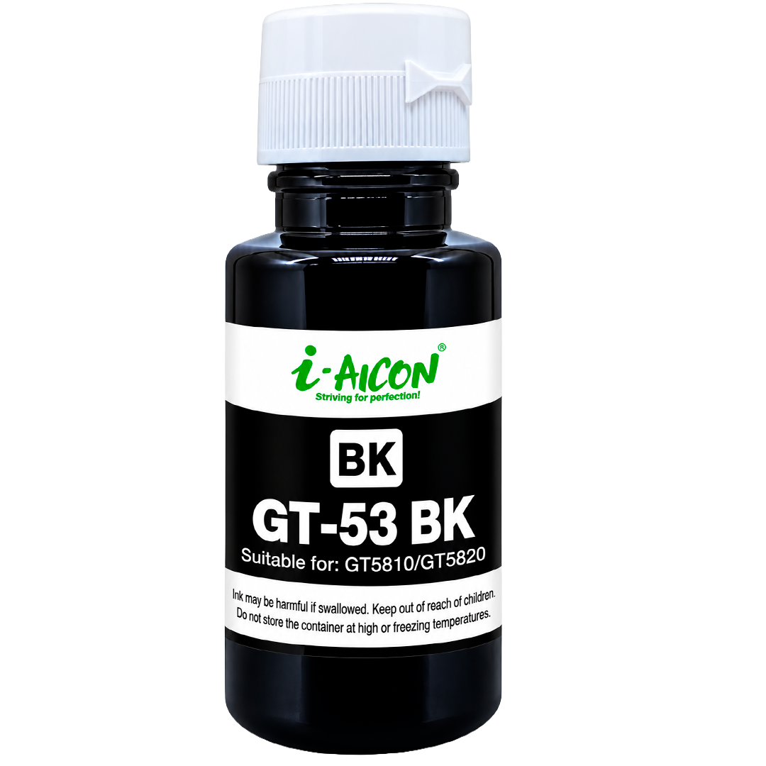 Tinta AICON GT-53 BK Negra – Dye, 90ML, Compatible con HP GT5810 y GT5820