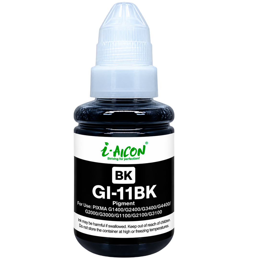 Tinta AICON GI-11BK Negra – Dye, 140ML, Compatible con Canon PIXMA G2160 y G3160