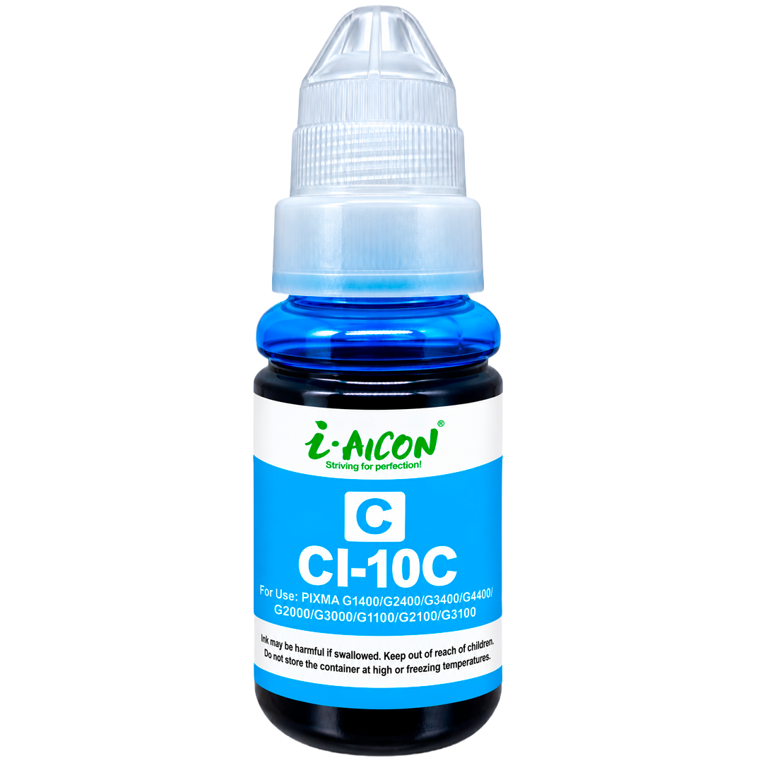 Tinta AICON GI-10C Cyan – Dye, 70ML, Compatible con Canon PIXMA