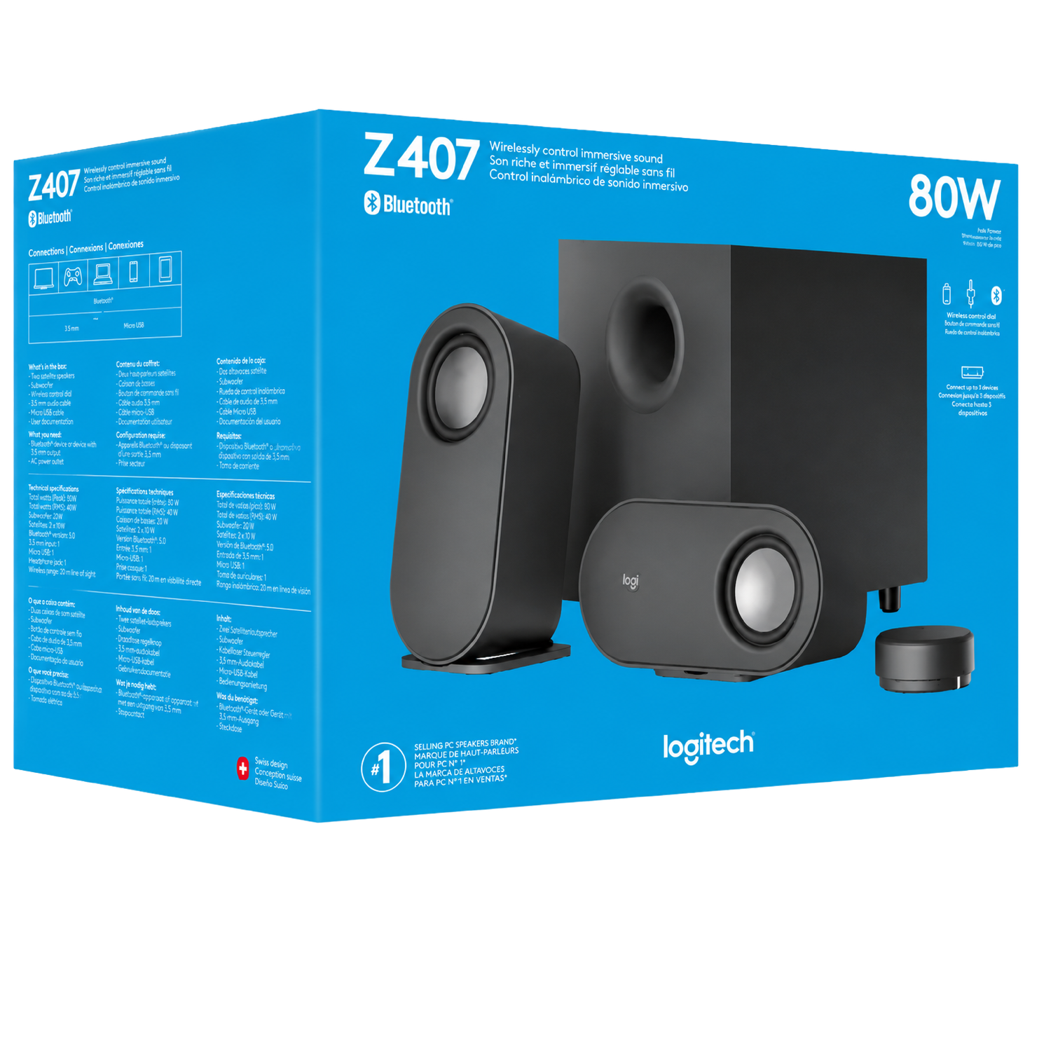 Bocinas Logitech Z407 – Sistema 2.1, Bluetooth, Subwoofer y Control Inalámbrico - Imagen 3