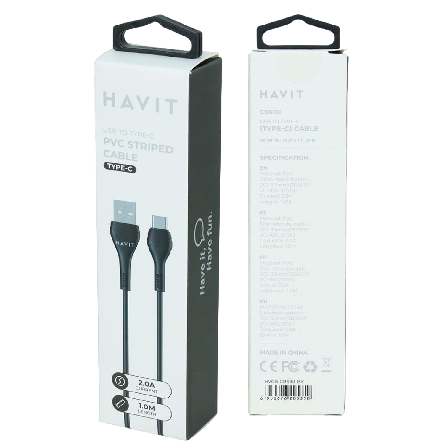 Cable HAVIT CB6161 USB-A a Tipo-C 1 m Negro – Carga y Data - Imagen 2